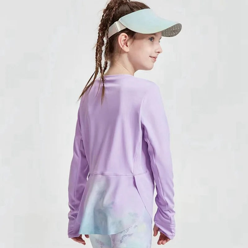 Girls' Long Sleeve Yoga T-Shirt Soft Elastic Quick Dry Children Running Sports T Shirt Kids Gym Fitness Top for Workout