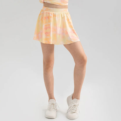 Girls Colorful Yoga Skirt Quick Dry Kids Tennis Skirt Built-in Shorts for Running Balle