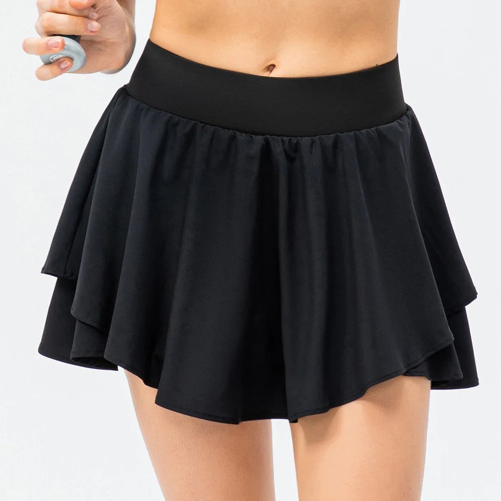 Tennis Skirt Pleated Skorts for Woman Double Ruffle Golf Skirts Women Skort with Pockets Tummy Control Athletic Running Shorts