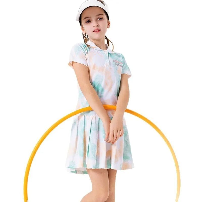 Kids Quick-Dry Tennis Dress Ice-Cool Sports Dresses Girls Short Sleeve Summer Casual Pleated Play Dress Golf Outfits Children's