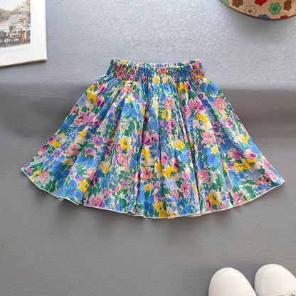 Floral Pleated Skirt Children Sweet Tutu Skirt Princess Short Girls Skirts Cute Beach Mini Fluffy-Skirt Kids Kawaii Clothes