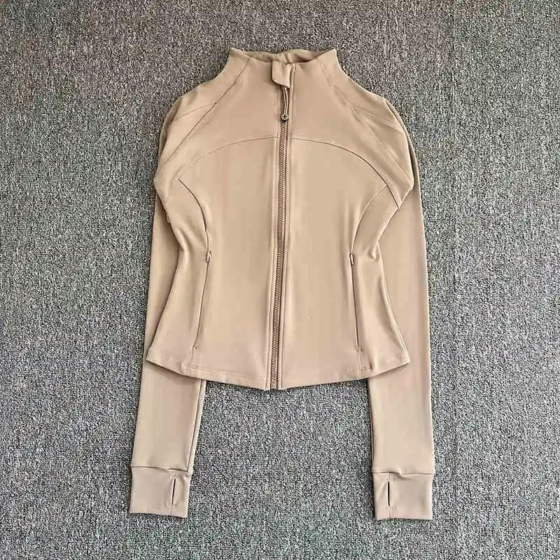 Women's high-end sports jacket for running, fitness, exercise, with stand-up collar, fashionable long sleeves, professional zipper
