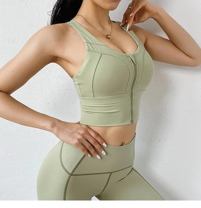 Front Zipper Sports Bra Women Underwear Push Up Yoga Crop Top Bras Solid Athletic Vest Gym Fitness Shirt Sportswear