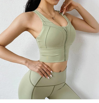 Front Zipper Sports Bra Women Underwear Push Up Yoga Crop Top Bras Solid Athletic Vest Gym Fitness Shirt Sportswear