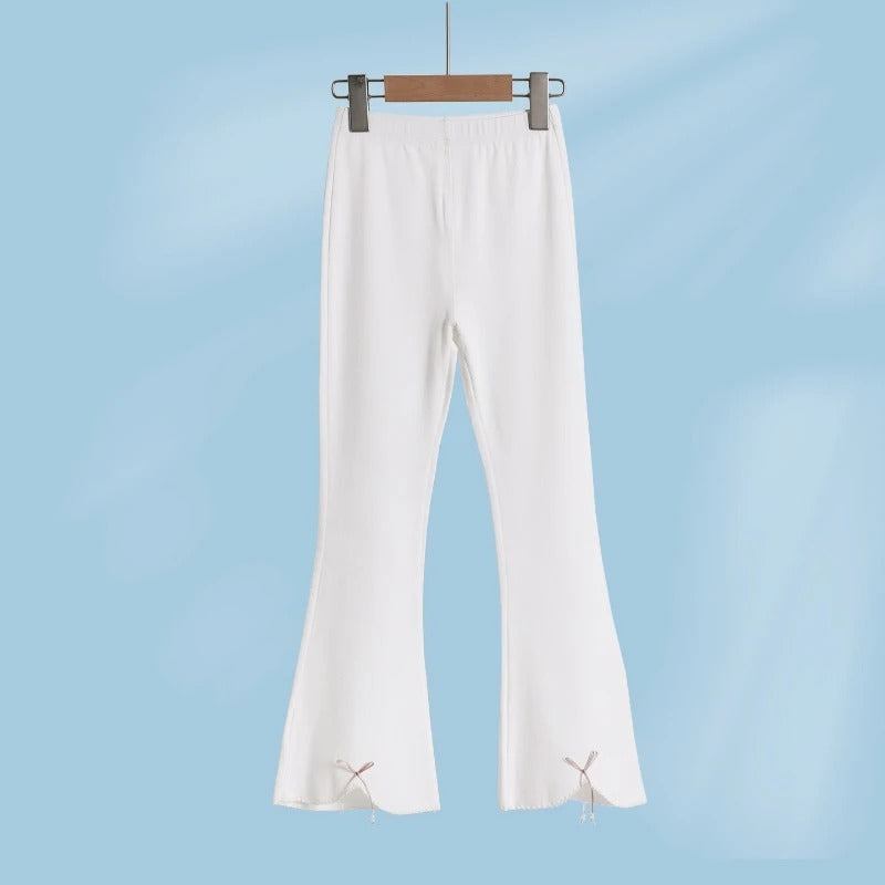 Girls Flared Pants Cotton Summer Thin Bow Tie Toddler Long Pants Loose Fit Casual Elastic Waist Cute Outfit Baby Kids Clothes