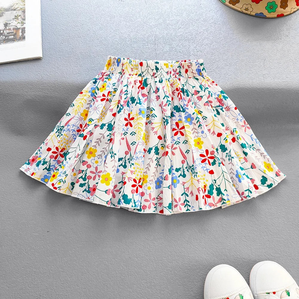 Floral Pleated Skirt Children Sweet Tutu Skirt Princess Short Girls Skirts Cute Beach Mini Fluffy-Skirt Kids Kawaii Clothes
