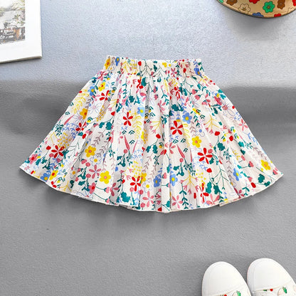 Floral Pleated Skirt Children Sweet Tutu Skirt Princess Short Girls Skirts Cute Beach Mini Fluffy-Skirt Kids Kawaii Clothes