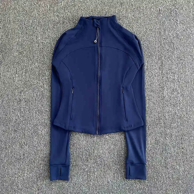 Women's high-end sports jacket for running, fitness, exercise, with stand-up collar, fashionable long sleeves, professional zipper