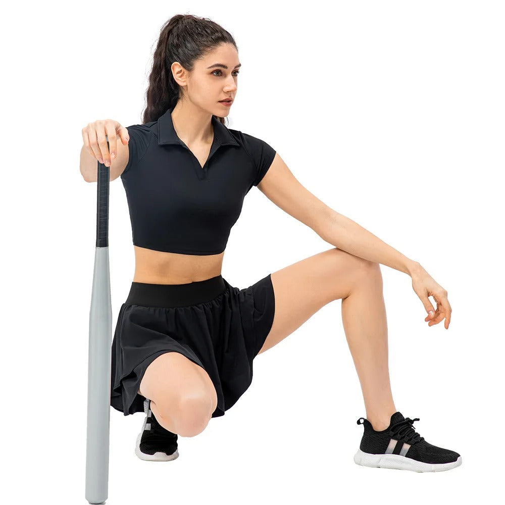 Tennis Skirt Pleated Skorts for Woman Double Ruffle Golf Skirts Women Skort with Pockets Tummy Control Athletic Running Shorts