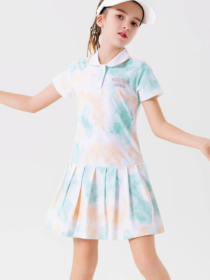 Kids Quick-Dry Tennis Dress Ice-Cool Sports Dresses Girls Short Sleeve Summer Casual Pleated Play Dress Golf Outfits Children's