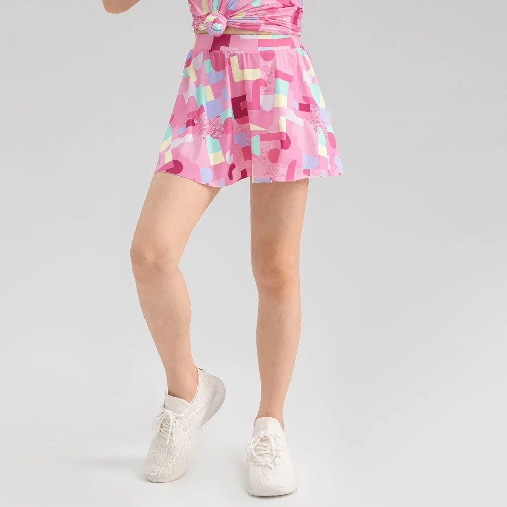 Girls Colorful Yoga Skirt Quick Dry Kids Tennis Skirt Built-in Shorts for Running Balle