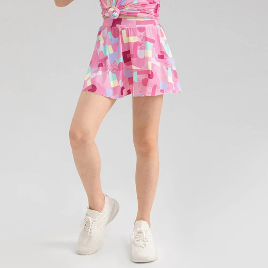 Girls Colorful Yoga Skirt Quick Dry Kids Tennis Skirt Built-in Shorts for Running Balle