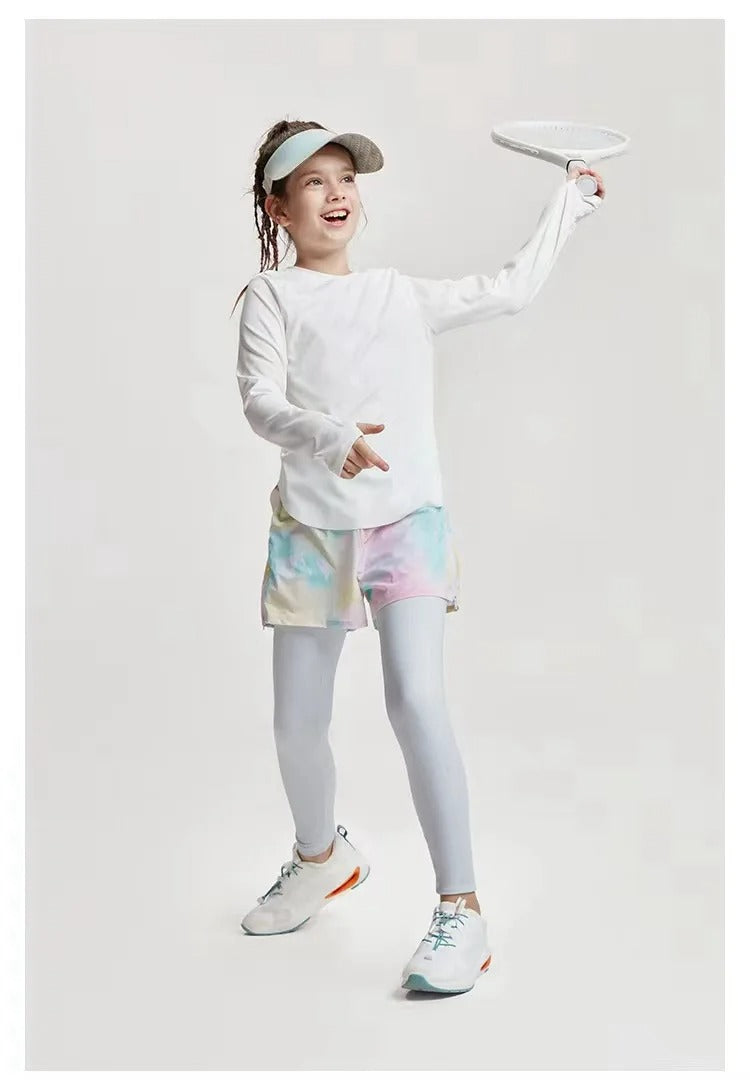 Girls' Long Sleeve Yoga T-Shirt Soft Elastic Quick Dry Children Running Sports T Shirt Kids Gym Fitness Top for Workout