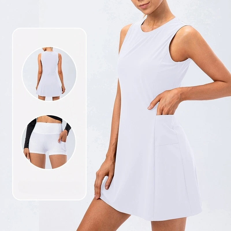 Workout Sport Dresses Women Tennis Dress With Shorts Quick-Dry 2 Piece Sets Yoga Golf Wear Breathable Summer Casual Clothes