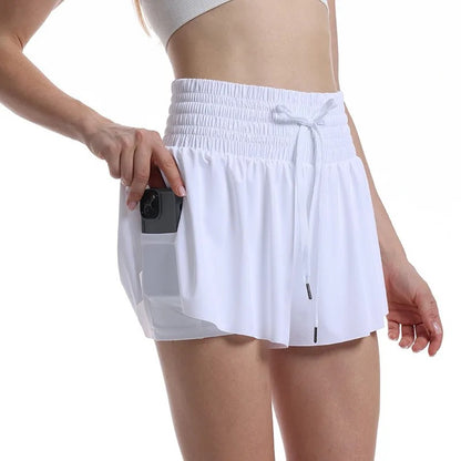 High Waist Flowy Athletic Shorts Women Quick-dry Tennis Skirt Breathable Outdoor Culottes Running Fitness Badminton Cheer Short