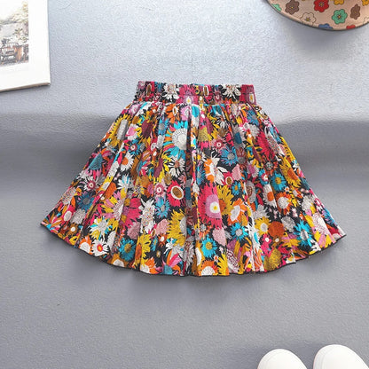 Floral Pleated Skirt Children Sweet Tutu Skirt Princess Short Girls Skirts Cute Beach Mini Fluffy-Skirt Kids Kawaii Clothes