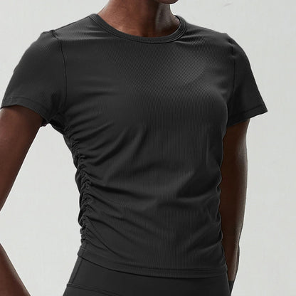 Women's Crew Neck T-Shirt Chic Solid Color Yoga Short Sleeve Slim Fit Shirts Summer Streetwear Basic Crop Tops Ribbed Gym Wear