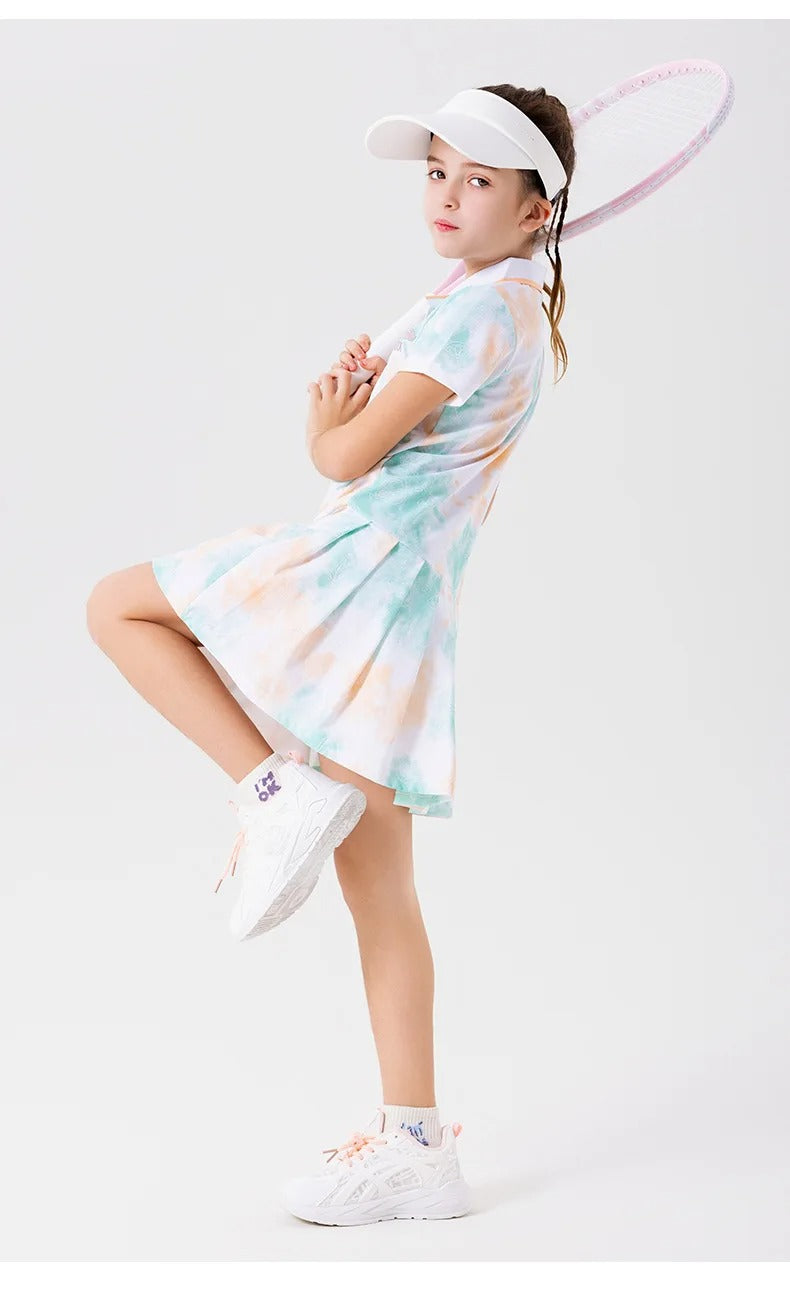 Kids Quick-Dry Tennis Dress Ice-Cool Sports Dresses Girls Short Sleeve Summer Casual Pleated Play Dress Golf Outfits Children's