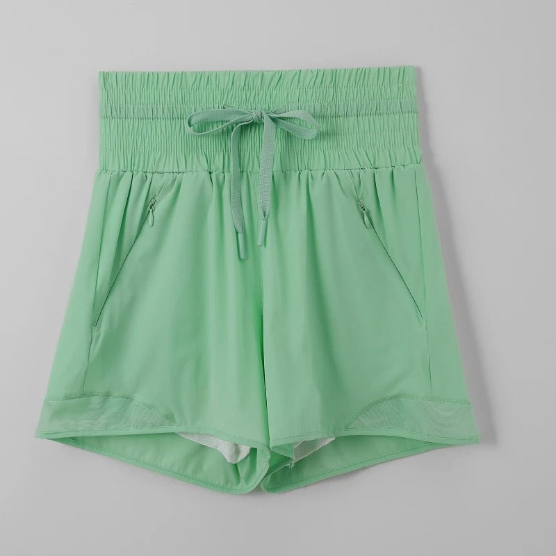 Women's Athletic Shorts High Waist Running Shorts Mesh Liner 3'' Dolphin Sporty Summer Pants Gym Workout Short With Zip Pocket