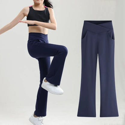 Kids Black Flare Leggings Girls Wide Leg Belle Dance Bell Bottoms V Cross High Waist Gym Athletic Workout Long Yoga Pants 10-12Y