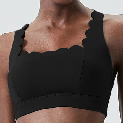 Lycra Sports Bra for Women Shock-proof Gym Workout Tops Lotus Arc Yoga Tops Square Neckline Push-up Bras Vest With Removable Pad