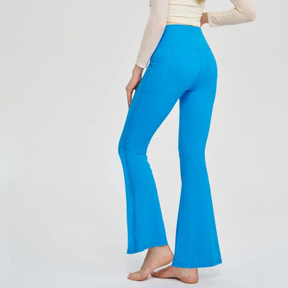 Seamless Leggings Women Yoga Pants Pockets Cross High Waist Bootcut Flared Sport Leggins Casual Dance Bell Bottoms Gym Tights