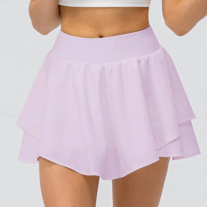 Tennis Skirt Pleated Skorts for Woman Double Ruffle Golf Skirts Women Skort with Pockets Tummy Control Athletic Running Shorts
