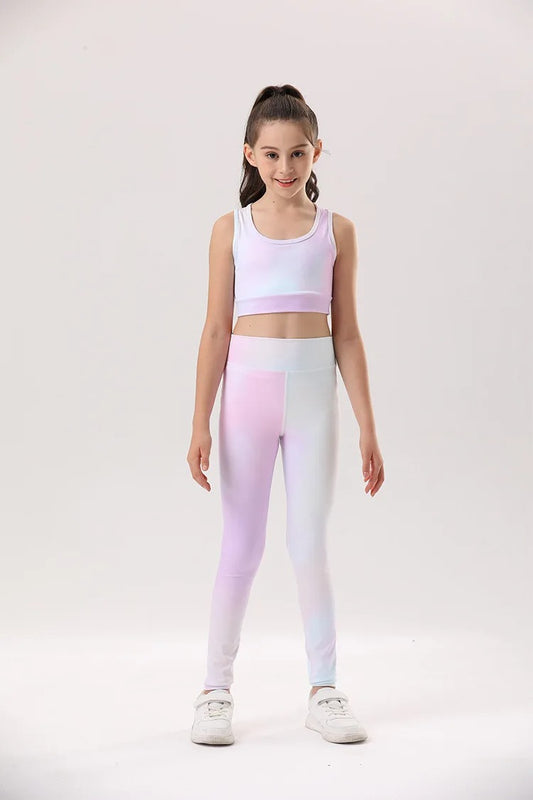 Kids Quick Dry Workout Outfit Set Girls Sportswear Training Running Gym Clothes High Elasticity Soft Breathable Yoga Suit
