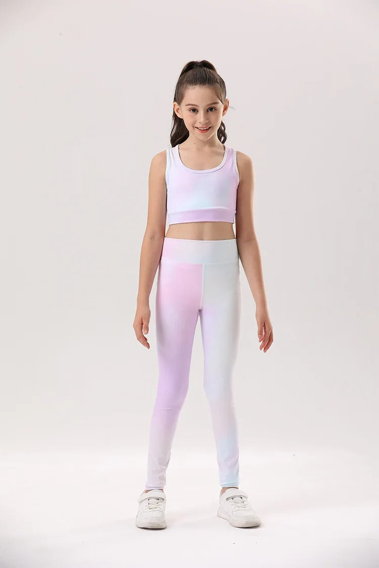 Kids Quick Dry Workout Outfit Set Girls Sportswear Training Running Gym Clothes High Elasticity Soft Breathable Yoga Suit