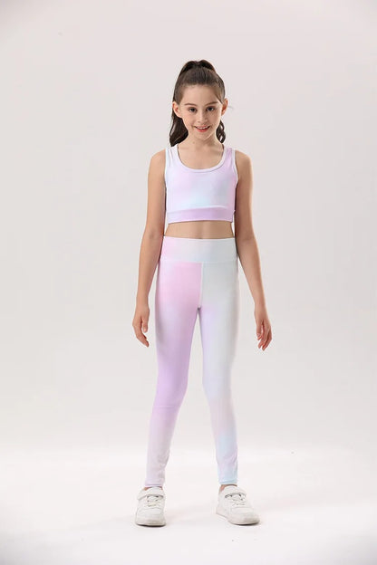 Kids Quick Dry Workout Outfit Set Girls Sportswear Training Running Gym Clothes High Elasticity Soft Breathable Yoga Suit