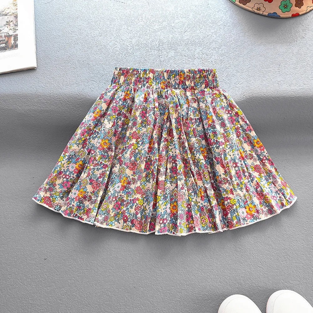 Floral Pleated Skirt Children Sweet Tutu Skirt Princess Short Girls Skirts Cute Beach Mini Fluffy-Skirt Kids Kawaii Clothes