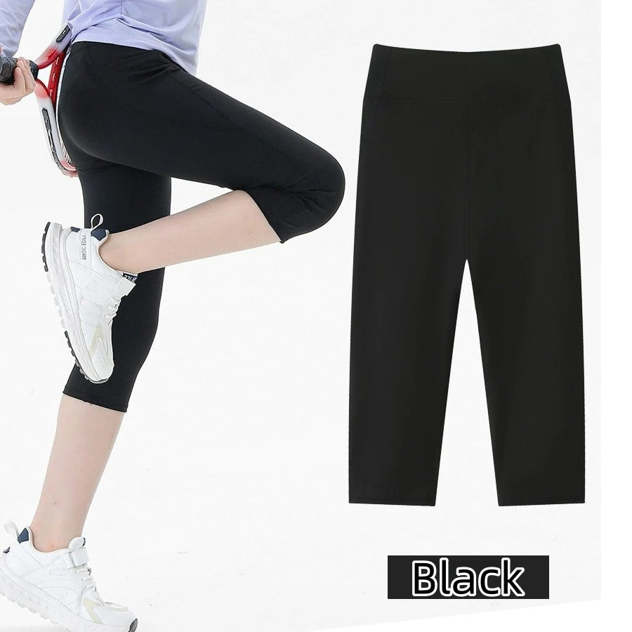 Summer Sports Leggings Short Child Cropped Running Pant Kids Girls Breathable Side Pockets Yoga Leggings Fitness Wear Yoga Pants
