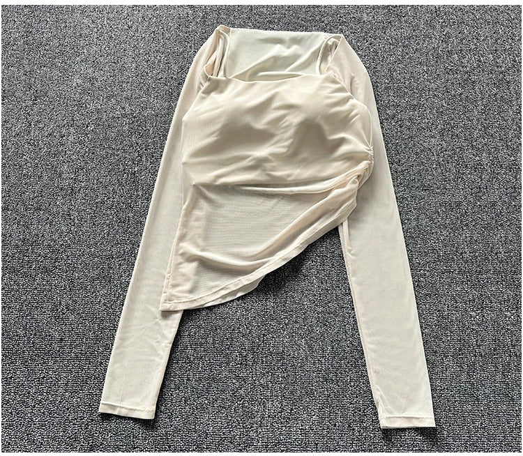 Fake two-piece yoga clothes for women, mesh fixed cup sports underwear, outer wear, running fitness tops with chest pads