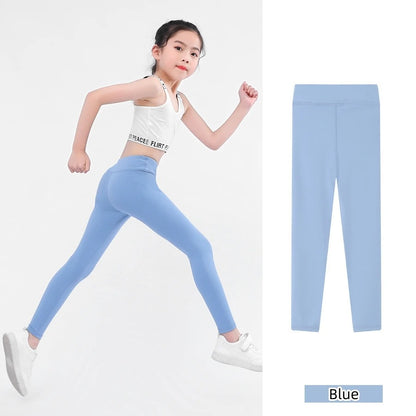 Spring Autumn Girls Leggings Solid High Waisted Tights Workout Yoga Skinny Cropped Trousers Athletic Sports Leggings Children