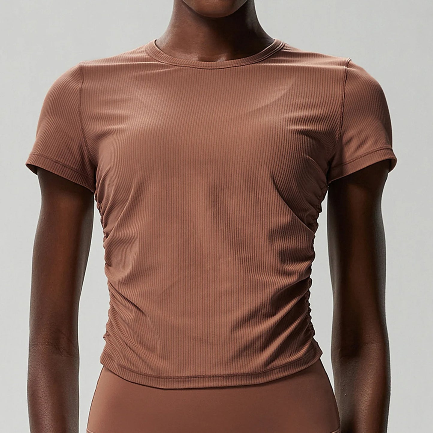 Women's Crew Neck T-Shirt Chic Solid Color Yoga Short Sleeve Slim Fit Shirts Summer Streetwear Basic Crop Tops Ribbed Gym Wear