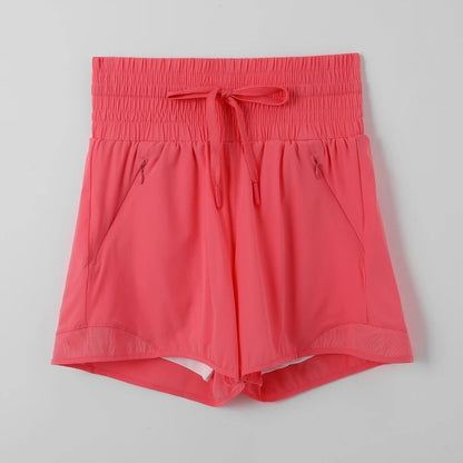 Women's Athletic Shorts High Waist Running Shorts Mesh Liner 3'' Dolphin Sporty Summer Pants Gym Workout Short With Zip Pocket