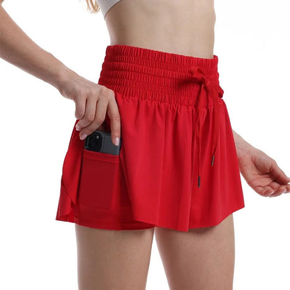 High Waist Flowy Athletic Shorts Women Quick-dry Tennis Skirt Breathable Outdoor Culottes Running Fitness Badminton Cheer Short