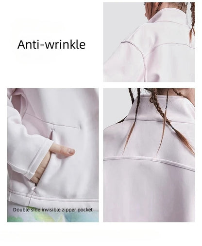 4-15Y Girls Yoga Jackets Full Zip Athletic Running Riding Coats Children Long Sleeve Sports Gym Top Kids Loose Casual Outwear