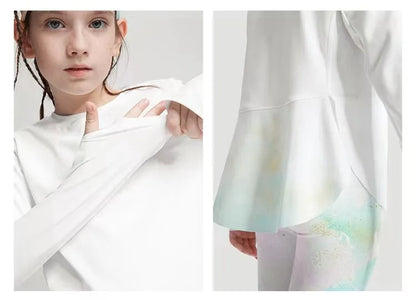 Girls' Long Sleeve Yoga T-Shirt Soft Elastic Quick Dry Children Running Sports T Shirt Kids Gym Fitness Top for Workout