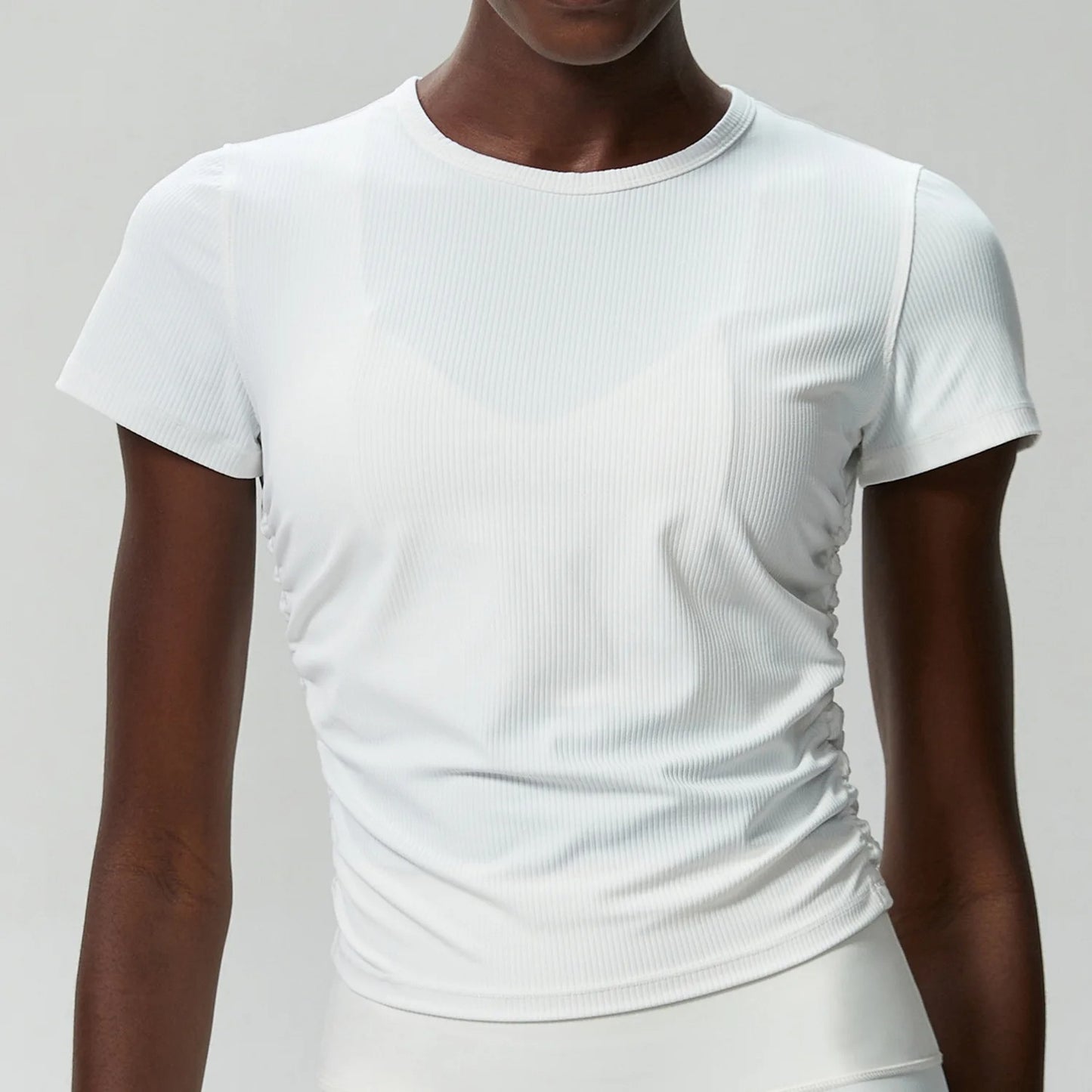 Women's Crew Neck T-Shirt Chic Solid Color Yoga Short Sleeve Slim Fit Shirts Summer Streetwear Basic Crop Tops Ribbed Gym Wear