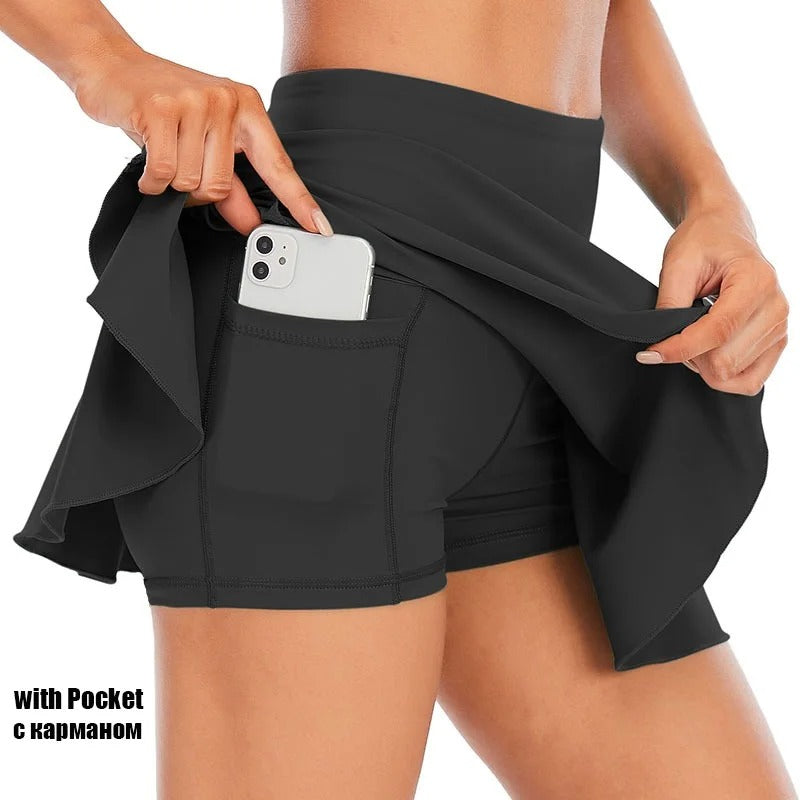 Pocket Tennis Skirts Women Sports Golf Pleated Skirt Candy Color Fitness Shorts High Waist Quick Dry Running Skort