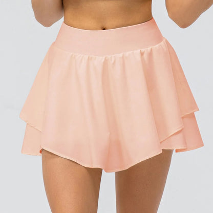 Tennis Skirt Pleated Skorts for Woman Double Ruffle Golf Skirts Women Skort with Pockets Tummy Control Athletic Running Shorts