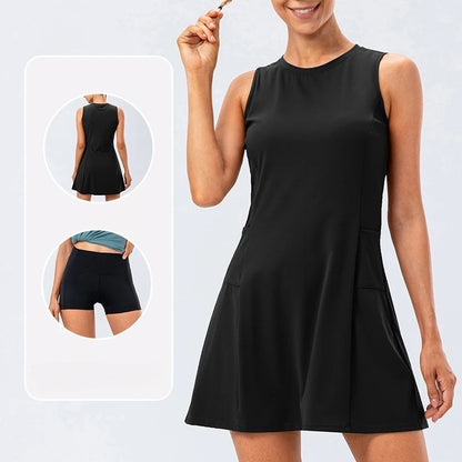 Workout Sport Dresses Women Tennis Dress With Shorts Quick-Dry 2 Piece Sets Yoga Golf Wear Breathable Summer Casual Clothes