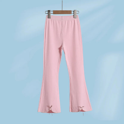 Girls Flared Pants Cotton Summer Thin Bow Tie Toddler Long Pants Loose Fit Casual Elastic Waist Cute Outfit Baby Kids Clothes