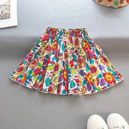 Floral Pleated Skirt Children Sweet Tutu Skirt Princess Short Girls Skirts Cute Beach Mini Fluffy-Skirt Kids Kawaii Clothes