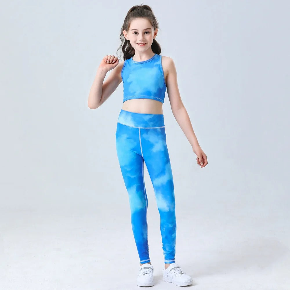 Kids Quick Dry Workout Outfit Set Girls Sportswear Training Running Gym Clothes High Elasticity Soft Breathable Yoga Suit