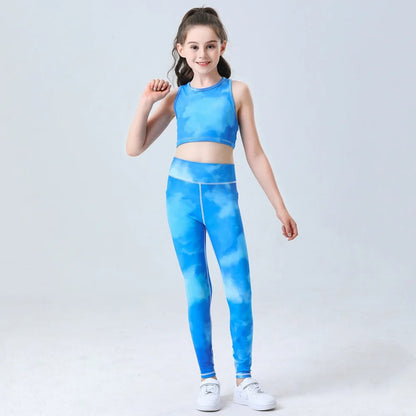 Kids Quick Dry Workout Outfit Set Girls Sportswear Training Running Gym Clothes High Elasticity Soft Breathable Yoga Suit