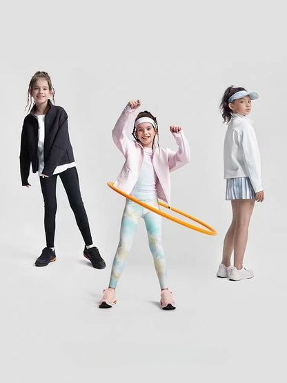 4-15Y Girls Yoga Jackets Full Zip Athletic Running Riding Coats Children Long Sleeve Sports Gym Top Kids Loose Casual Outwear