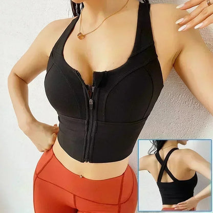 Front Zipper Sports Bra Women Underwear Push Up Yoga Crop Top Bras Solid Athletic Vest Gym Fitness Shirt Sportswear