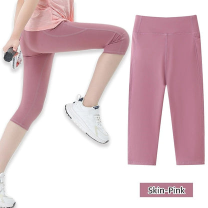Summer Sports Leggings Short Child Cropped Running Pant Kids Girls Breathable Side Pockets Yoga Leggings Fitness Wear Yoga Pants
